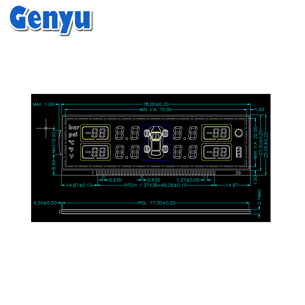 Custom LCD Display VA blakc LCD 7 Segment LCD Display For TPMS