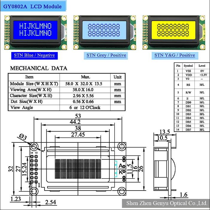 0802 Standard COB LCD Module Blue 8x2 Character Lcd Module