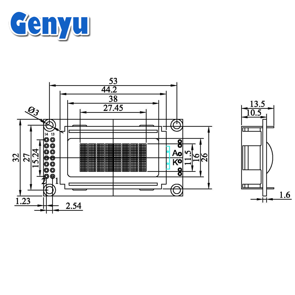 GY0802A Standard Lcd Module Blue/Yellow-Green/Grey 8x2 Character LCD Screen