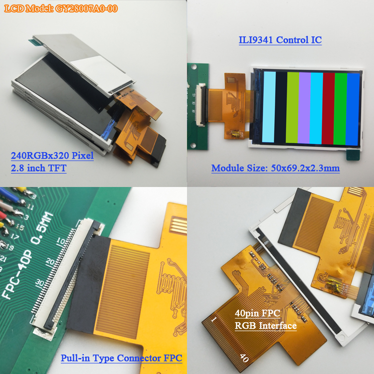 Full Color 2.8 TFT LCD 240*320 ILI9341 40 pin FPC RGB Interface 2.8 TFT Display