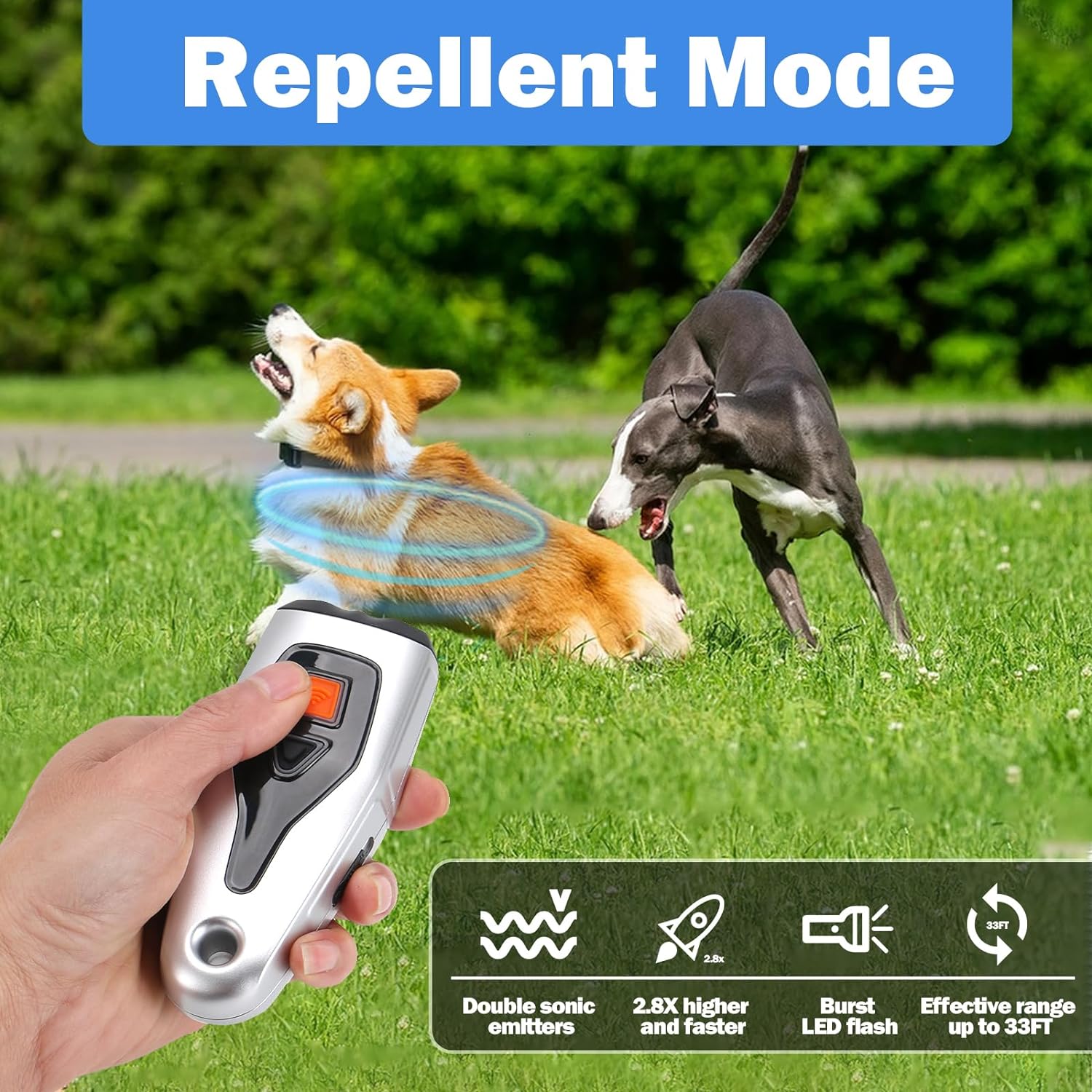 Dog Bark Deterrent Device With LED Flashlight