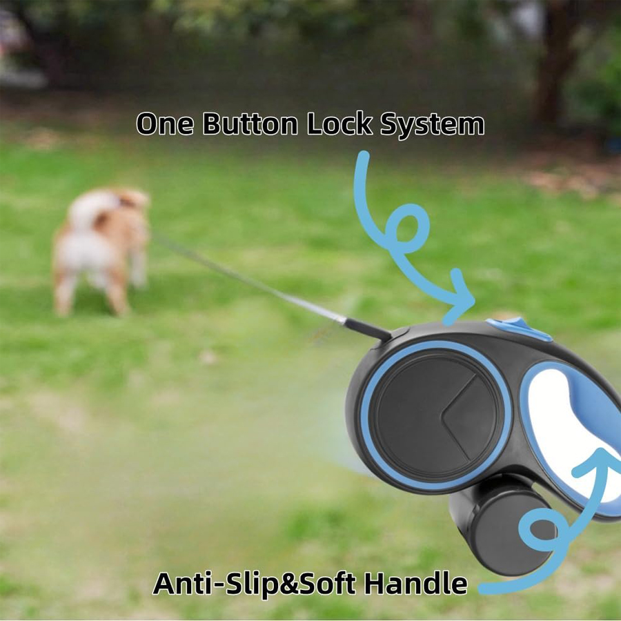 16 Ft 360° Tangle-Free Retractable Dog Leash with Integrated Waste Bag Dispenser