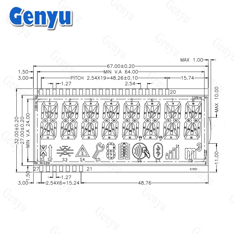 Custom TN LCD 14 Segment LCD display for Smart Meter