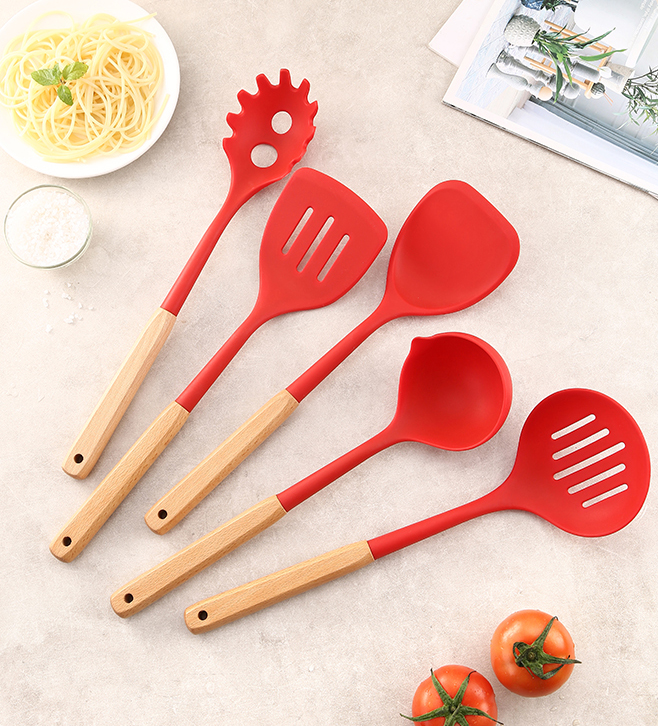 Wooden Handle Silicone Kitchen Utensil Set