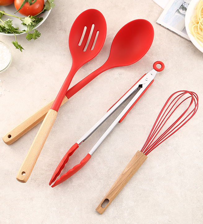 Wooden Handle Silicone Kitchen Utensil Set