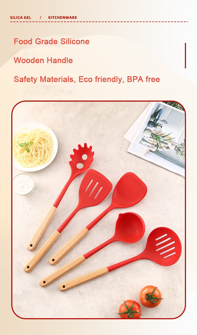 Wooden Handle Silicone Kitchen Utensil Set