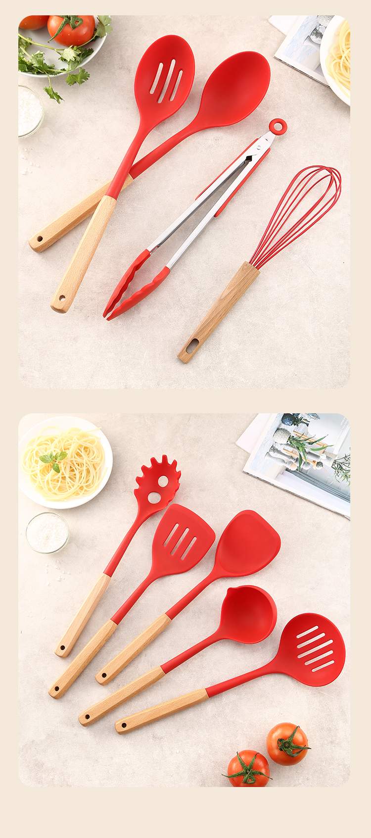 Wooden Handle Silicone Kitchen Utensil Set