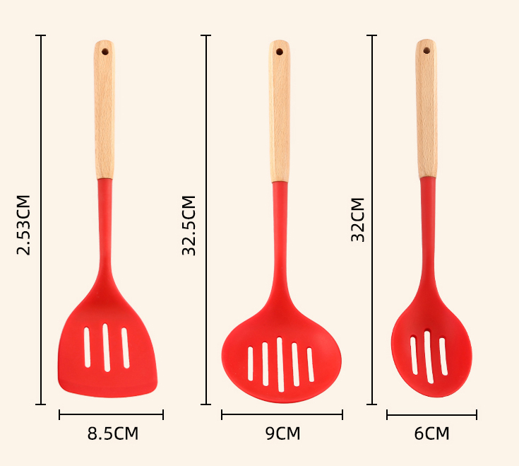 Wooden Handle Silicone Kitchen Utensil Set