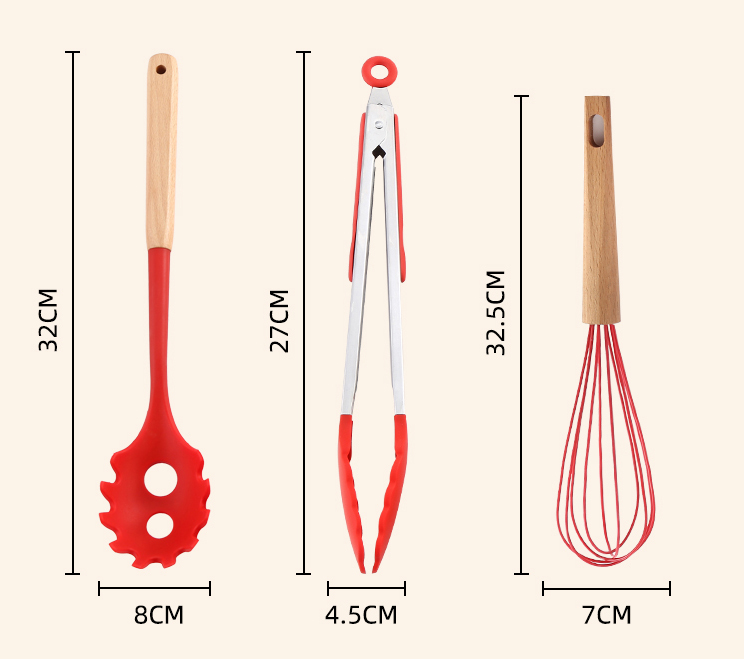 Wooden Handle Silicone Kitchen Utensil Set