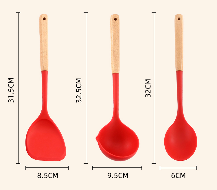 Wooden Handle Silicone Kitchen Utensil Set