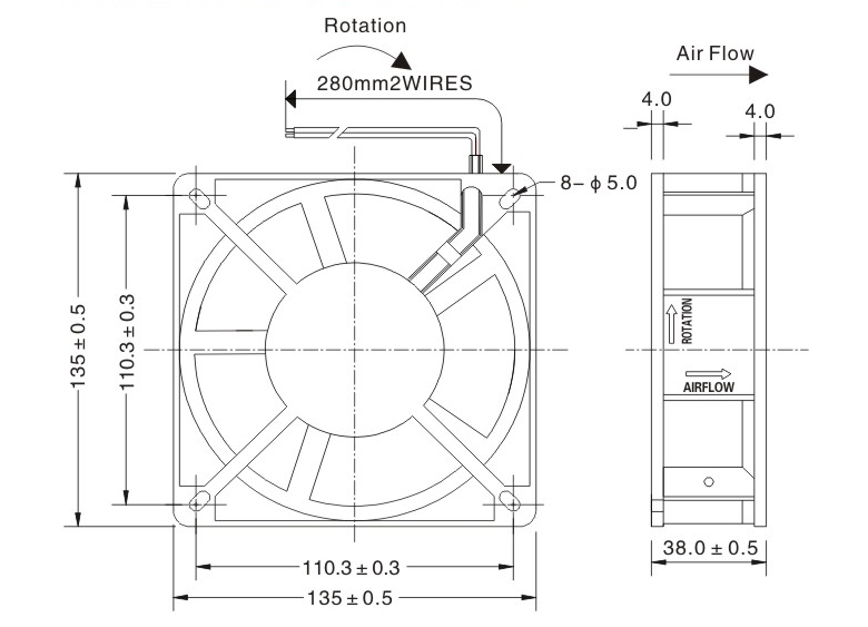 13038 Ball Bearing Axial Flow Fan Cooling Fan