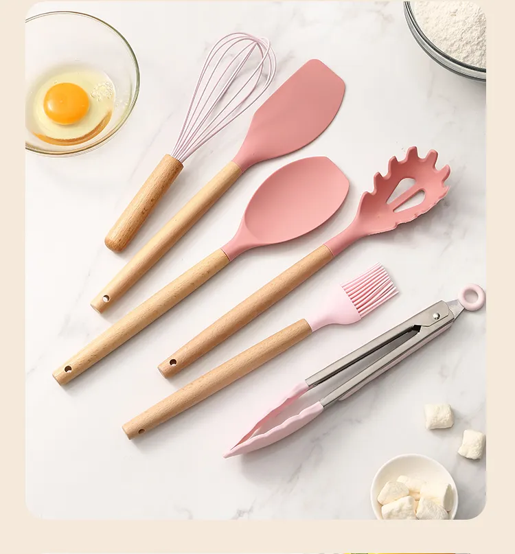 Silicone Kitchen Utensil Set with Beechwood Handles