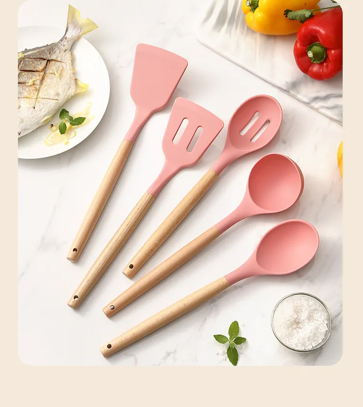 Silicone Kitchen Utensil Set with Beechwood Handles