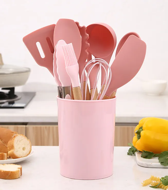 Silicone Kitchen Utensil Set with Beechwood Handles