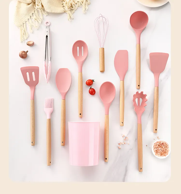 Silicone Kitchen Utensil Set with Beechwood Handles