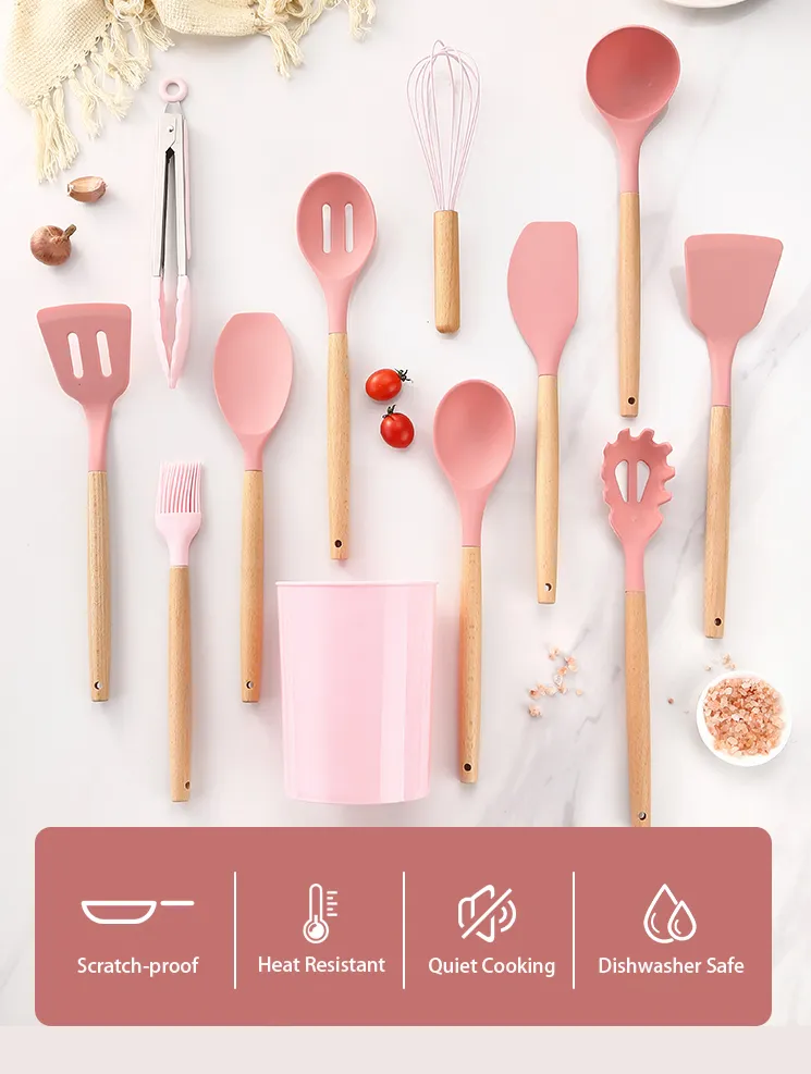 Silicone Kitchen Utensil Set with Beechwood Handles