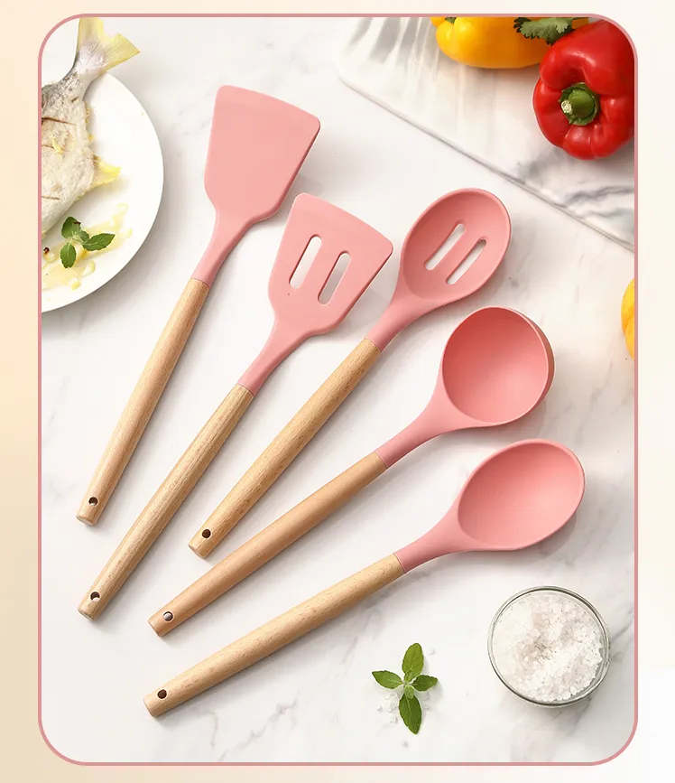 Silicone Kitchen Utensil Set with Beechwood Handles