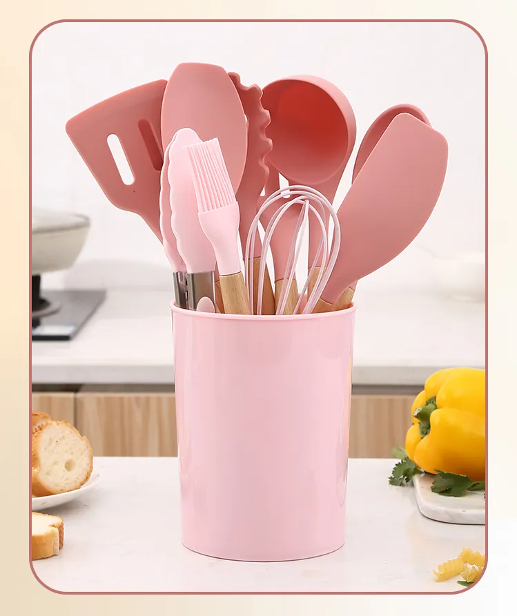 Silicone Kitchen Utensil Set with Beechwood Handles