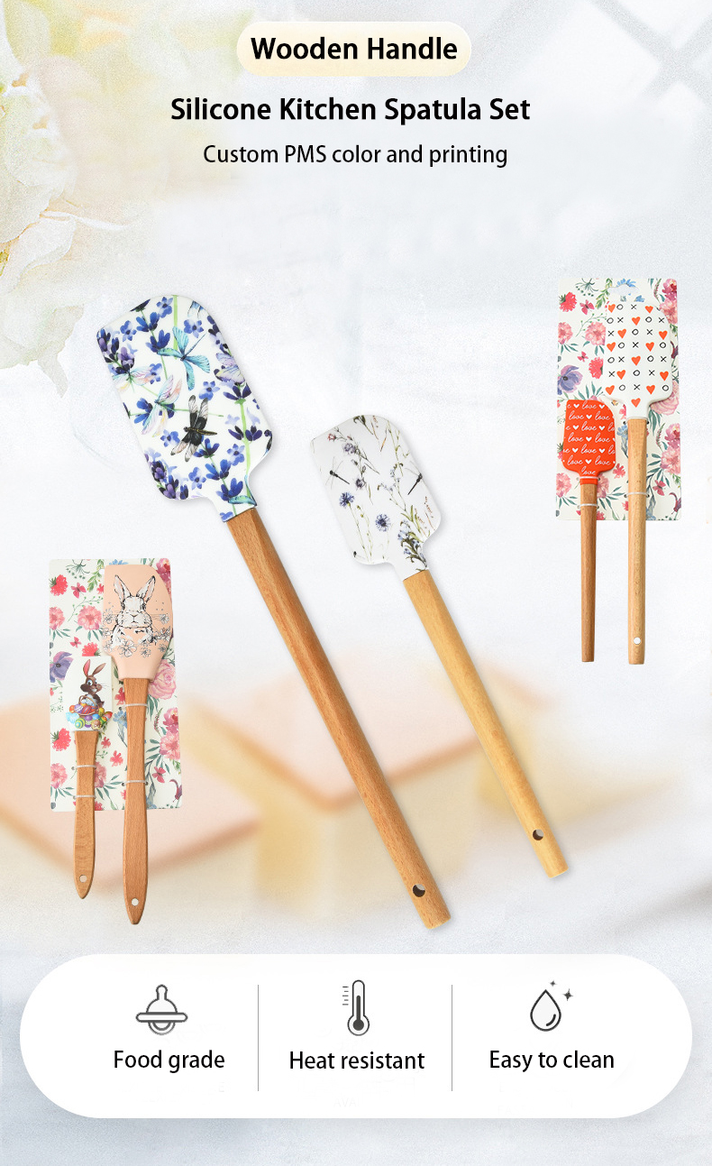  alça de madeira Silicone Spatula Conjunto 