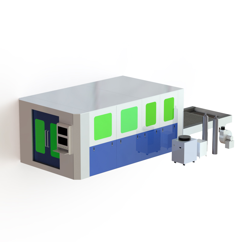 Laser cutting machine with exchange table and cover