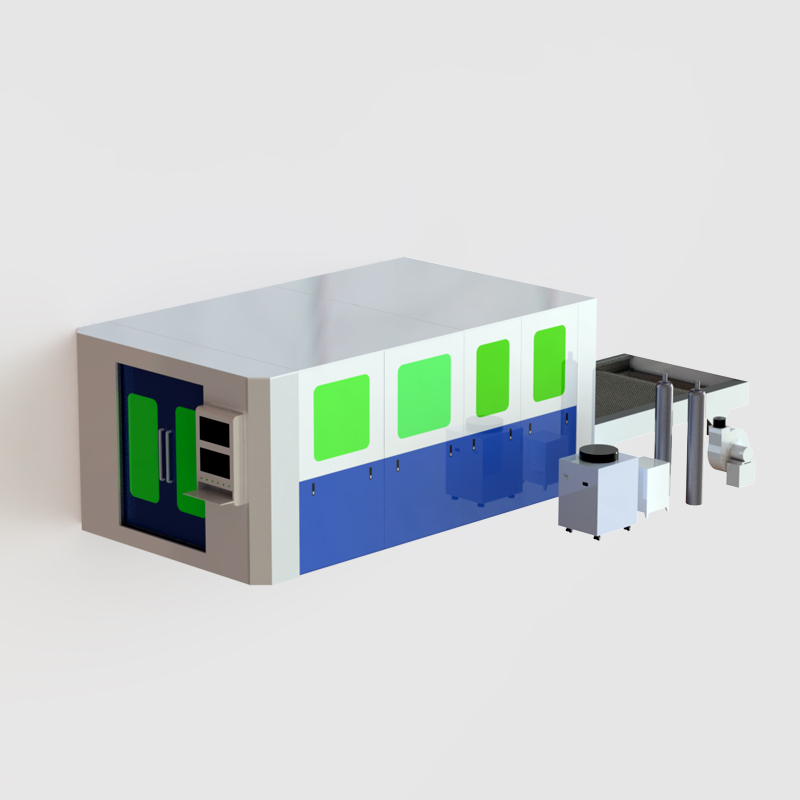 Laser cutting machine with exchange table and cover