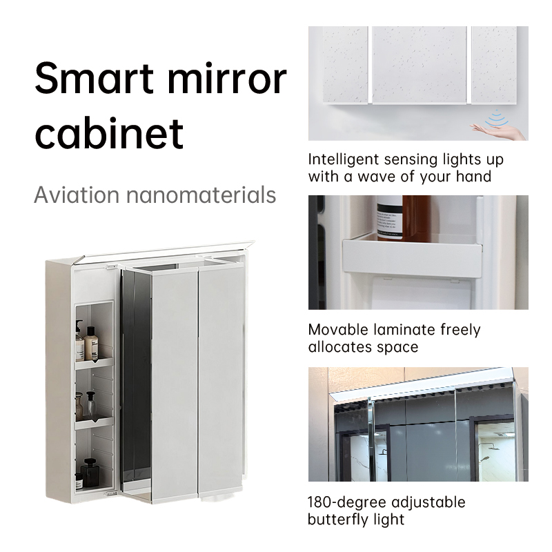 Adjustable Light Ample Storage Grille Bathroom Cabinet with Smart LED Mirror