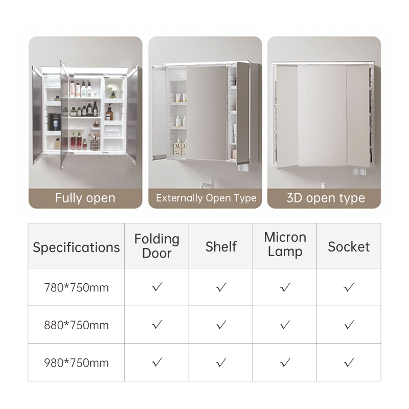 Adjustable Light Ample Storage Grille Bathroom Cabinet with Smart LED Mirror