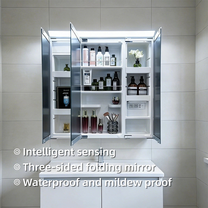 Adjustable Light Ample Storage Grille Bathroom Cabinet with Smart LED Mirror