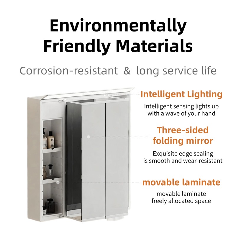 Adjustable Light Ample Storage Grille Bathroom Cabinet with Smart LED Mirror