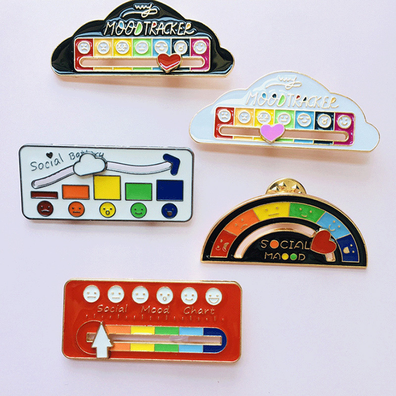 Cartoon Social Expression Battery Brooch Fun Rainbow Mood Chart Change Badge