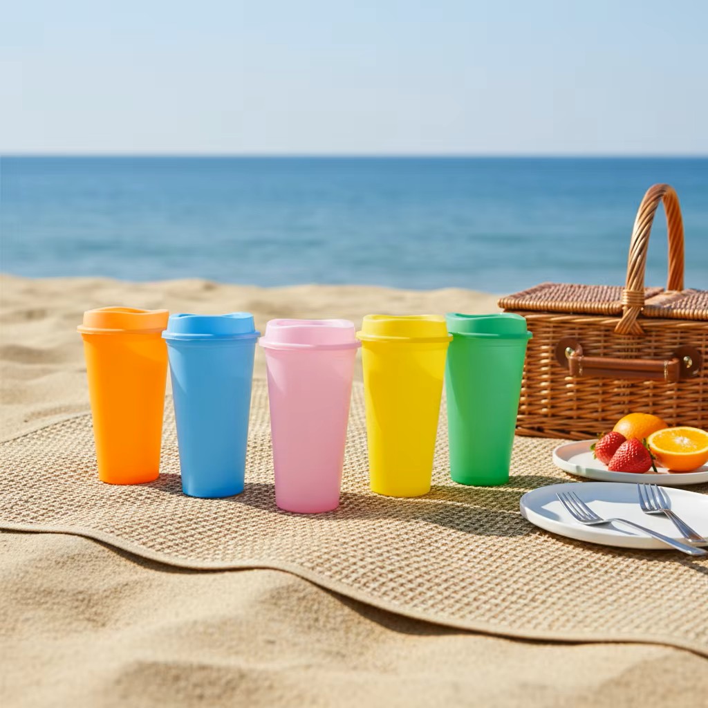 Custom 16oz Reusable Plastic Tumbler with Leakproof Lid & Straw