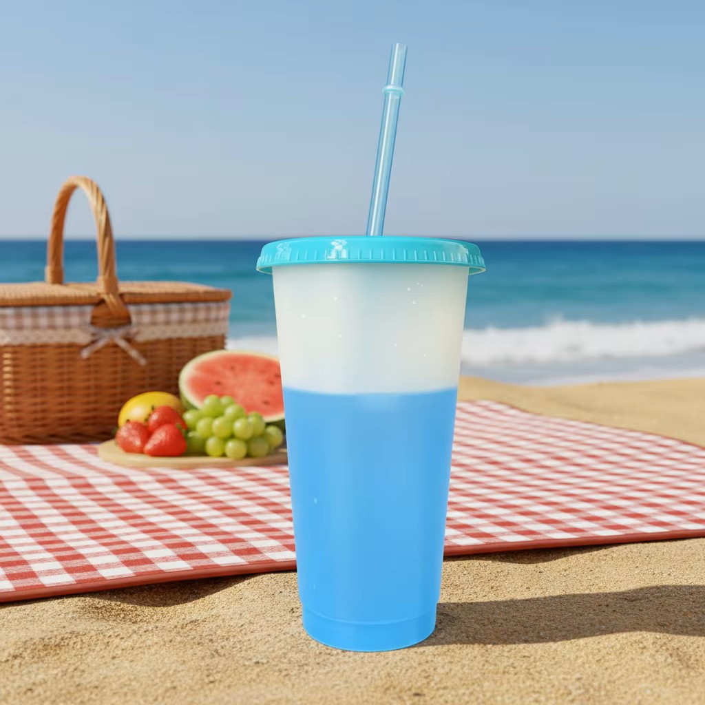 24oz Color Changing Cups with Lids & Straws &ndash; 12-Piece Set