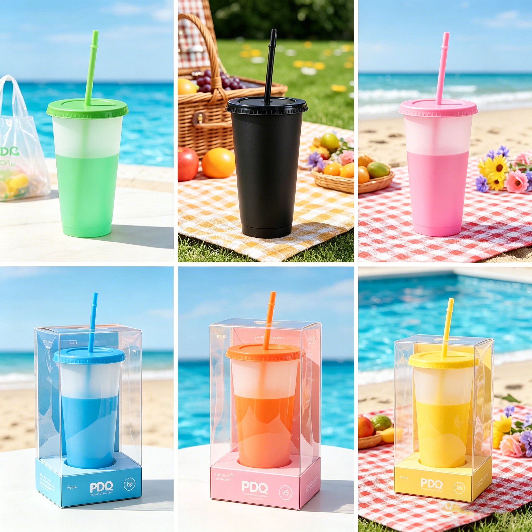 24oz Color Changing Cups with Lids & Straws &ndash; 12-Piece Set