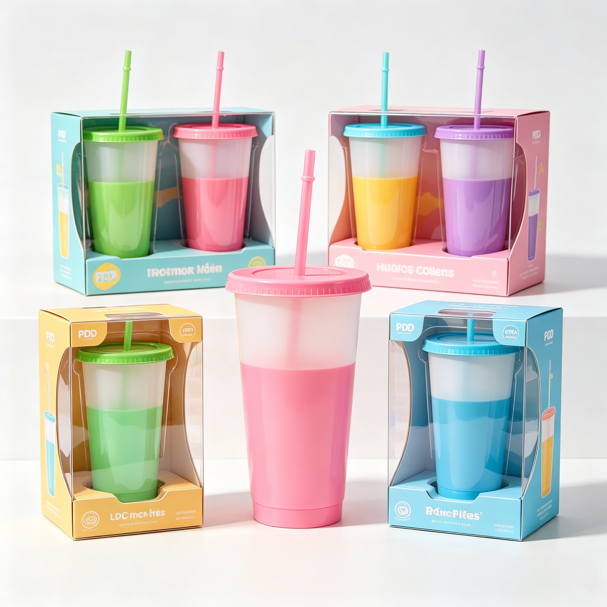 24oz Color Changing Cups with Lids & Straws &ndash; 12-Piece Set