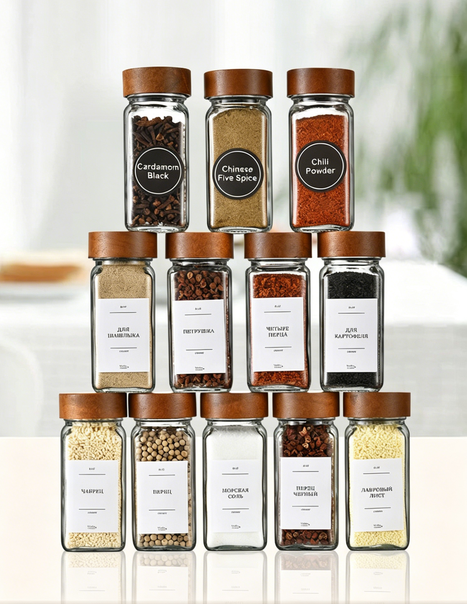 120ml High-Clarity Glass Spice Jars with Acacia Wood Lids