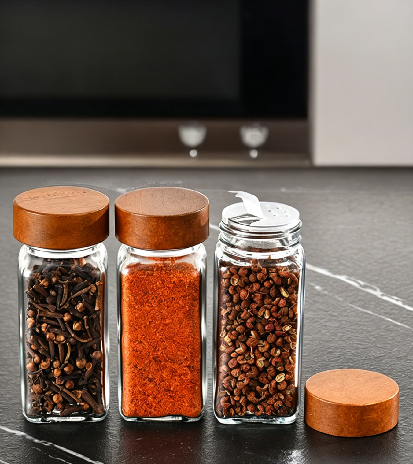 120ml High-Clarity Glass Spice Jars with Acacia Wood Lids