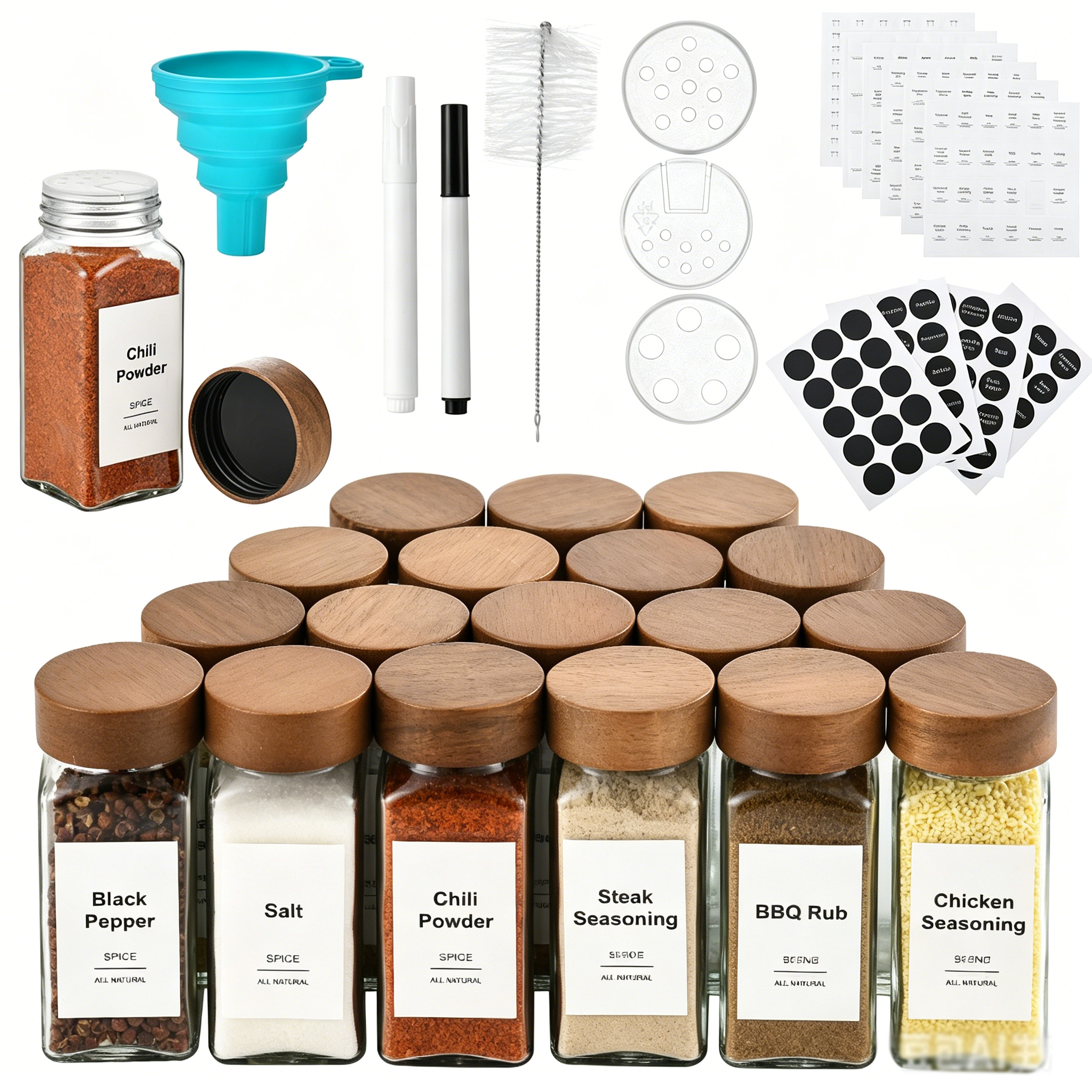 120ml Glass Spice Jars with Natural Wood Lids