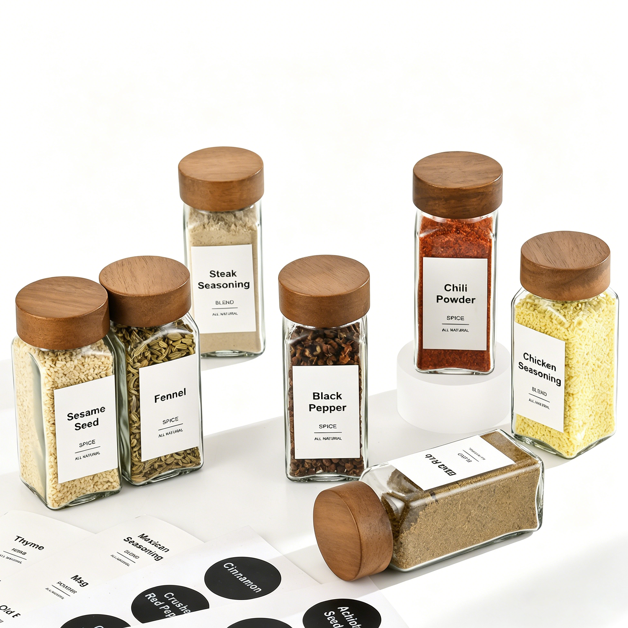 120ml Glass Spice Jars with Natural Wood Lids
