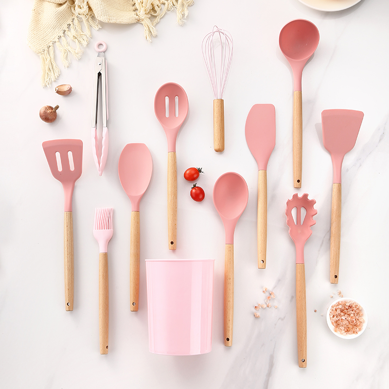 Silicone Kitchen Utensil Set with Beechwood Handles
