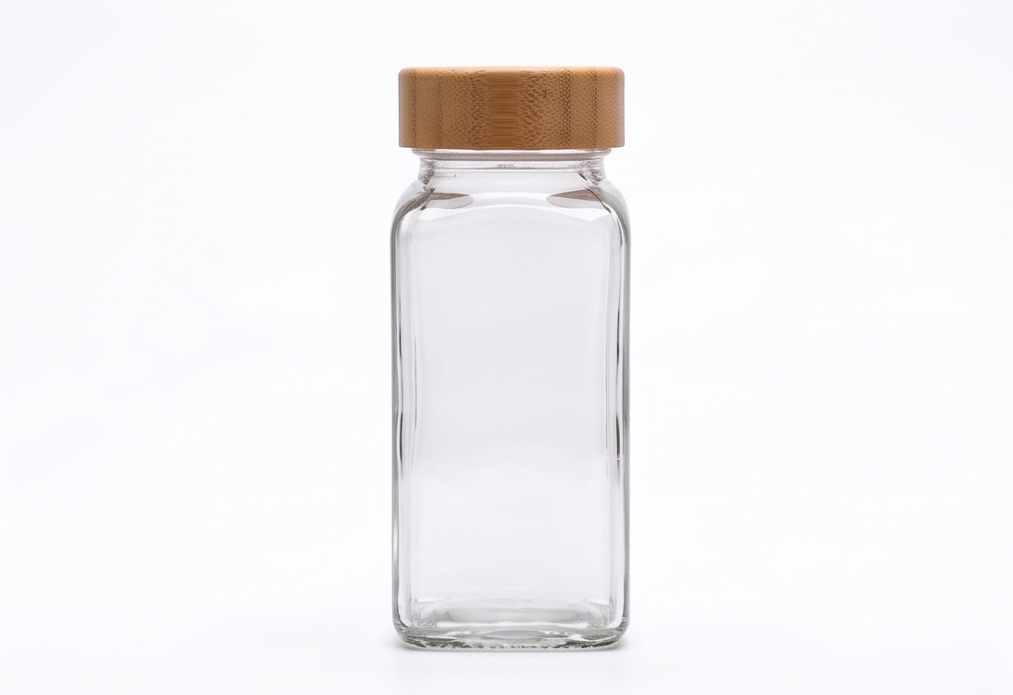 Square Glass Spice Jars with Natural Bamboo Lids