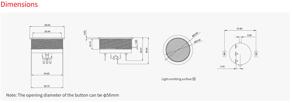 56mm Reset Metal Push Button